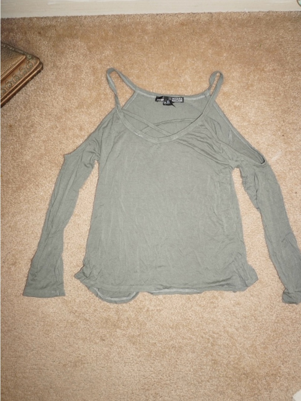 Rebel Sugar Olive Green Cold-Shoulder Long Sleeve Top